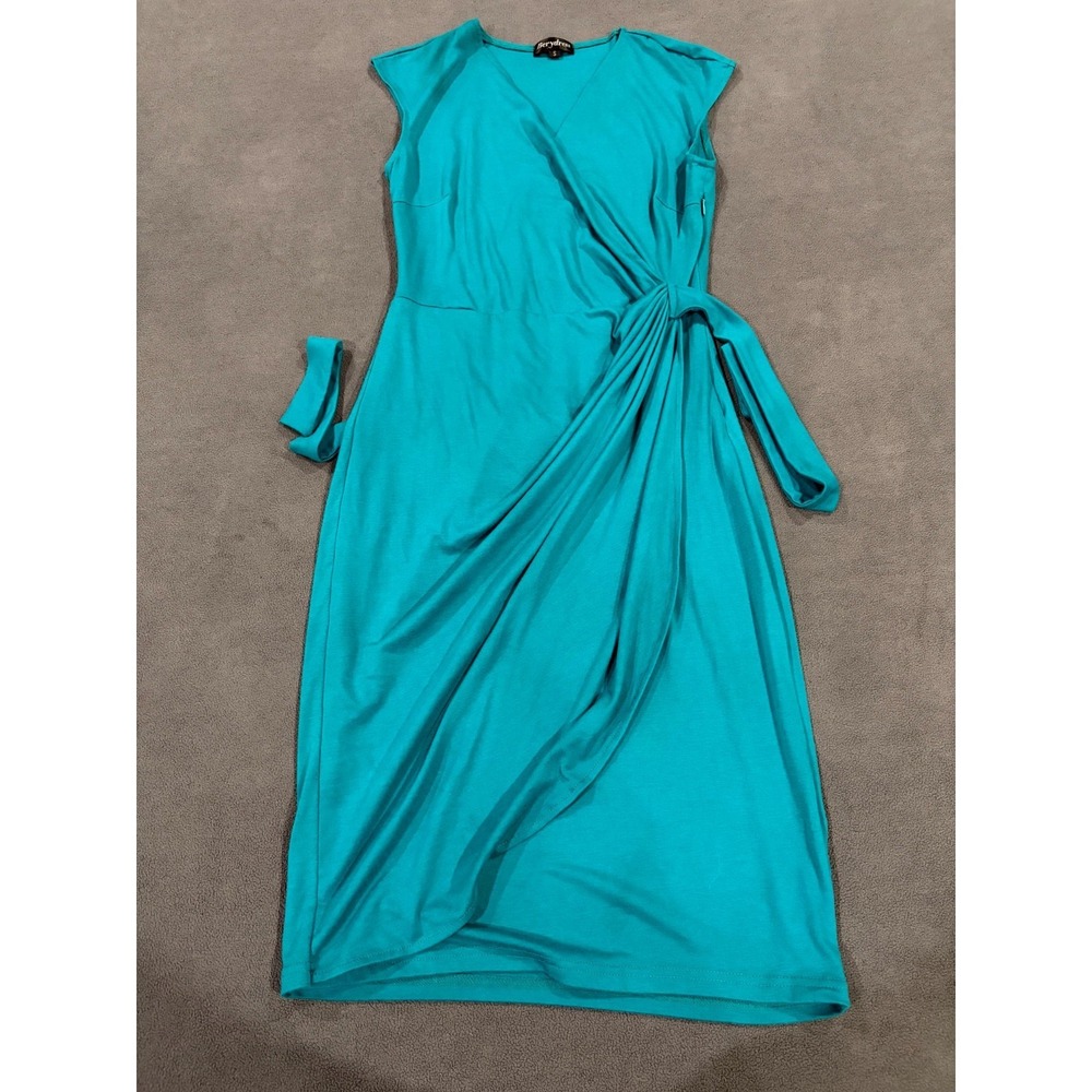 Berydress Wrap Sheath Dress Womens Small Teal Cotton Side Zip Formal Party